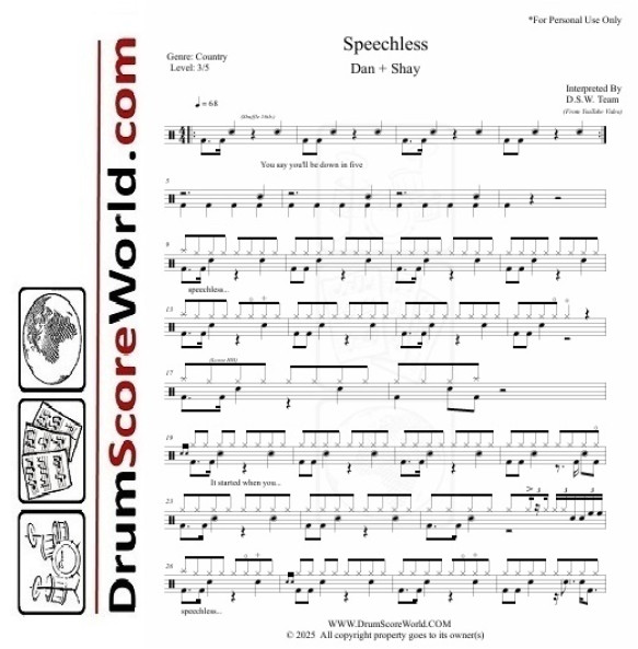 Dan + Shay - Speechless - Drum Sheet Music